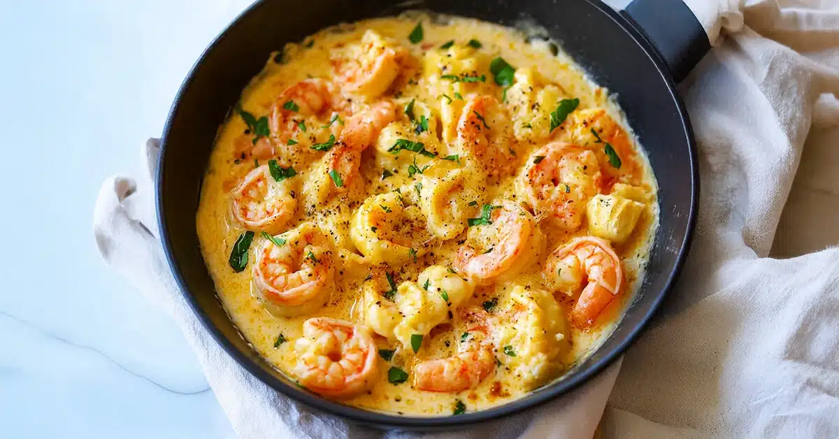 Cheesy Shrimp Tortellini Alfredo Skillet