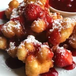 Funnel Cake Bites with Strawberry Sauce Funnel Cake Bites with Strawberry Sauce