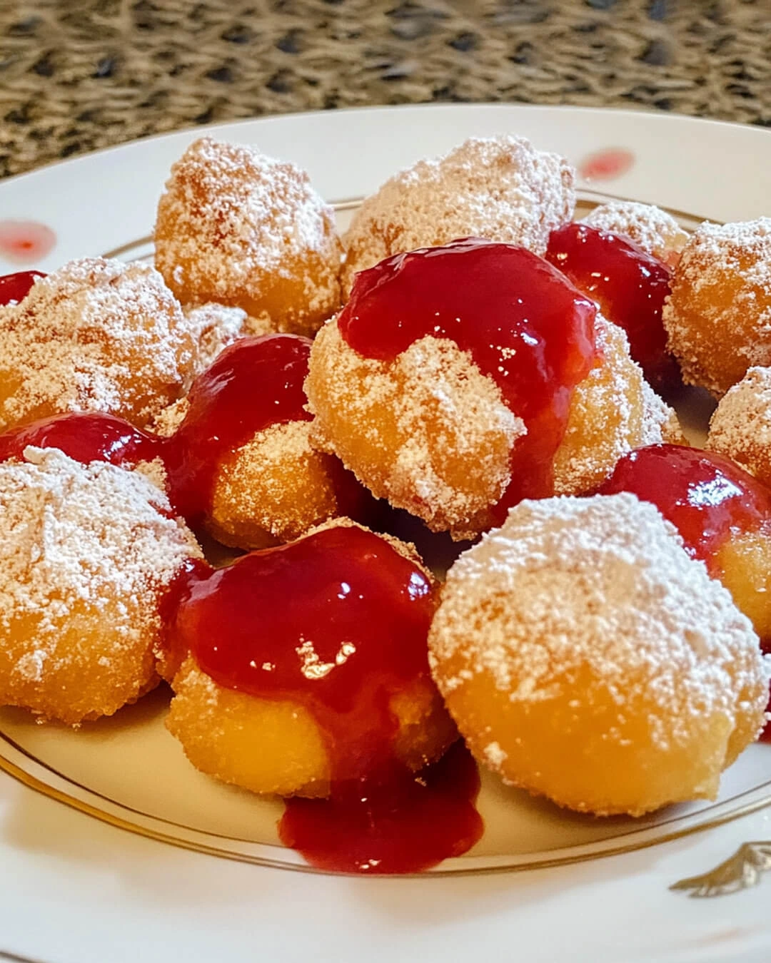 Funnel Cake Bites with Strawberry Sauce How to Make Funnel Cake Bites with Strawberry Sauce