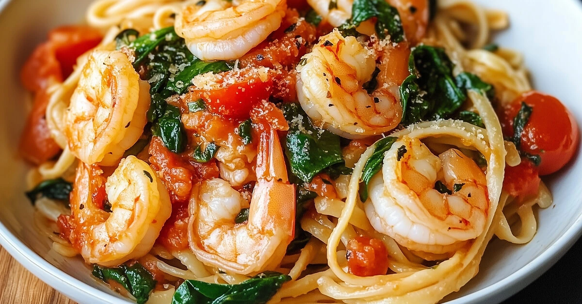 Tomato Spinach Shrimp Pasta