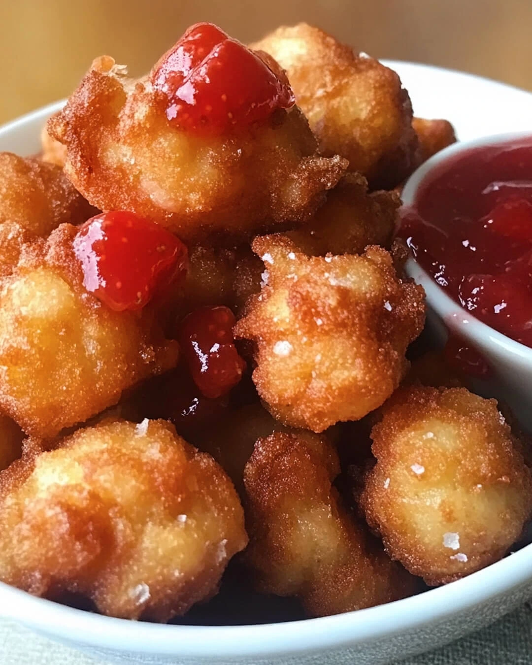 Funnel Cake Bites with Strawberry Sauce Why Funnel Cake Bites with Strawberry Sauce Always Make Me Smile