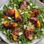 Grilled Prosciutto Wrapped Peaches with Arugula and Goat Cheese