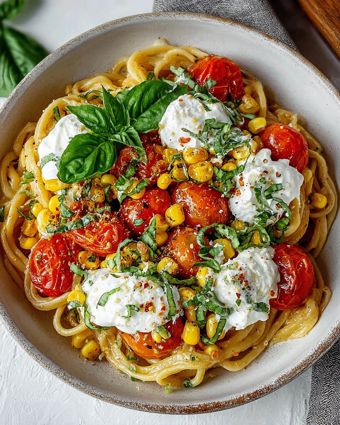 Creamy Sweet Corn Pasta with Basil and Cherry Tomatoes Ingredients For This Creamy Sweet Corn Pasta with Basil and Cherry Tomatoes