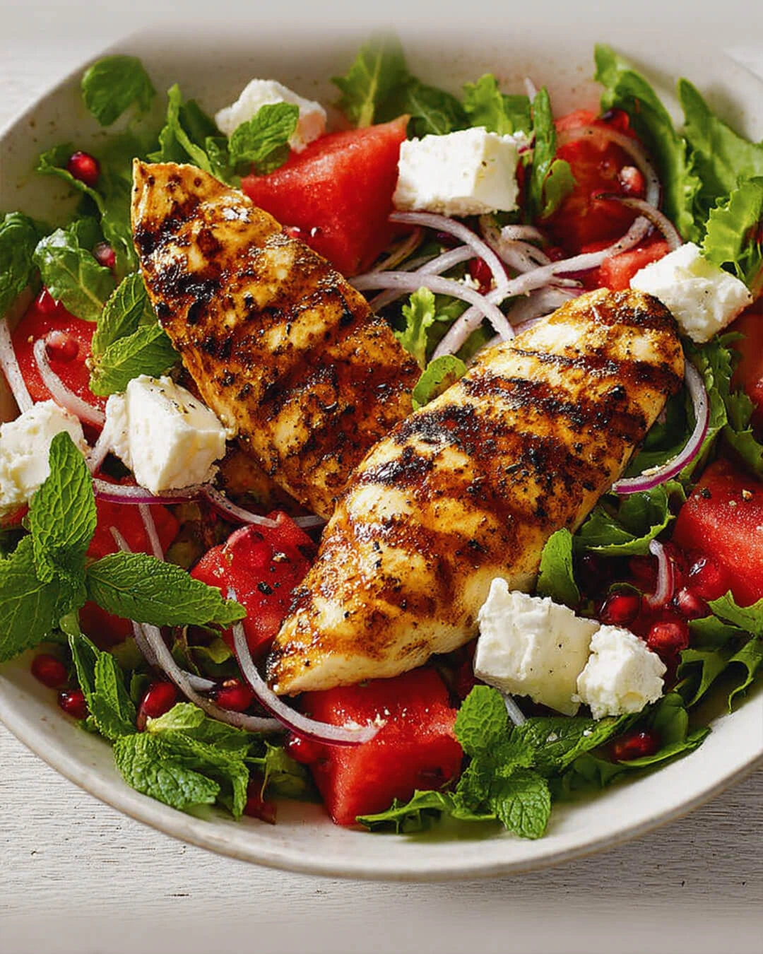 Watermelon Feta and Mint Salad with Grilled Chicken My Secrets to Juicy Chicken and Super Refreshing Watermelon Feta Salad
