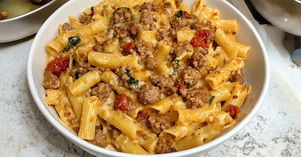 Sausage Pasta Loaded with Browned Sausage
