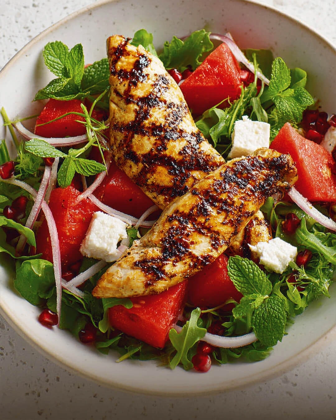 Watermelon Feta and Mint Salad with Grilled Chicken The Ingredients for This Watermelon Feta and Chicken Salad