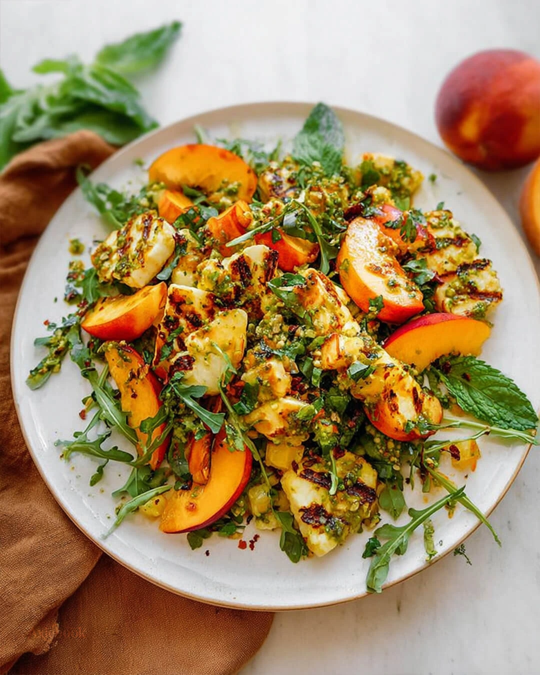 Easy Seared Halloumi and Peach Salad How to Make Seared Halloumi and Peach Salad