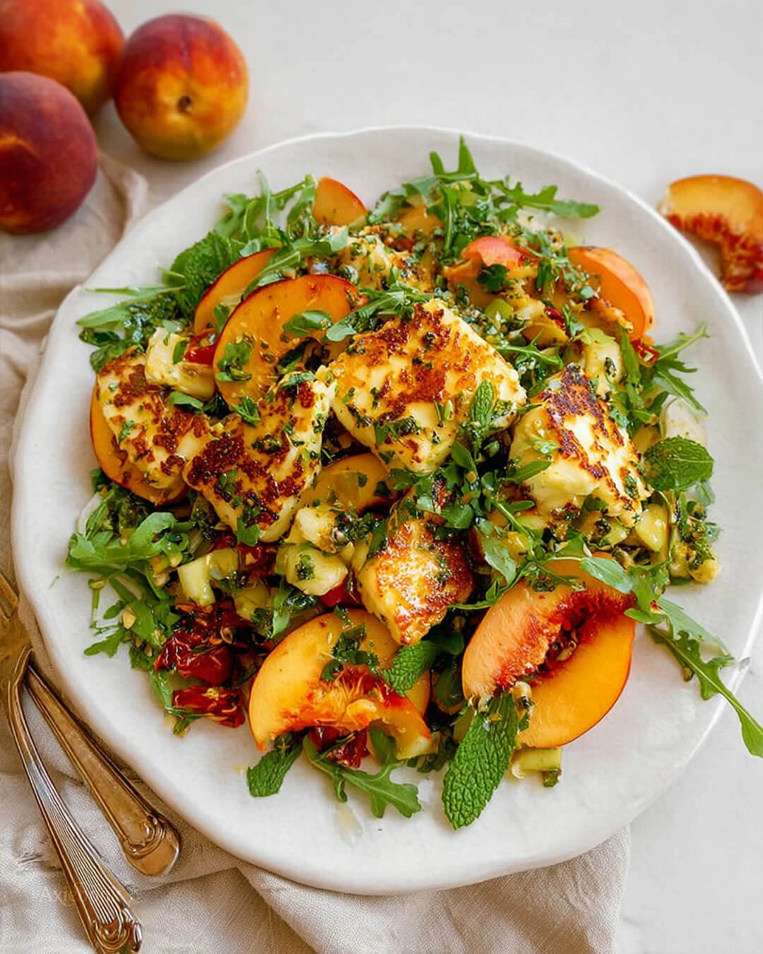 Easy Seared Halloumi and Peach Salad My Simple Steps for Golden Cheese and Juicy Peaches