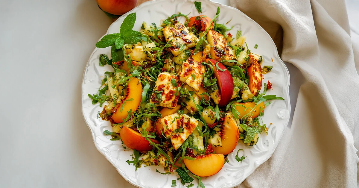 Seared Halloumi and Peach Salad