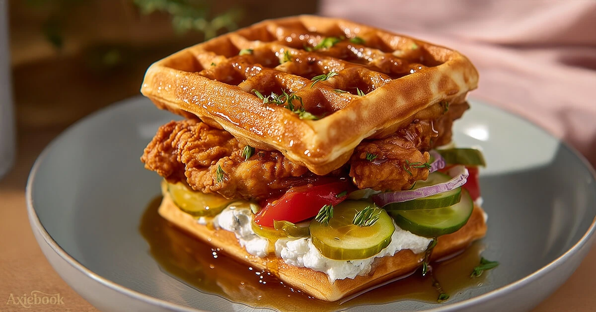 Crispy Fried Chicken Waffle Sandwich