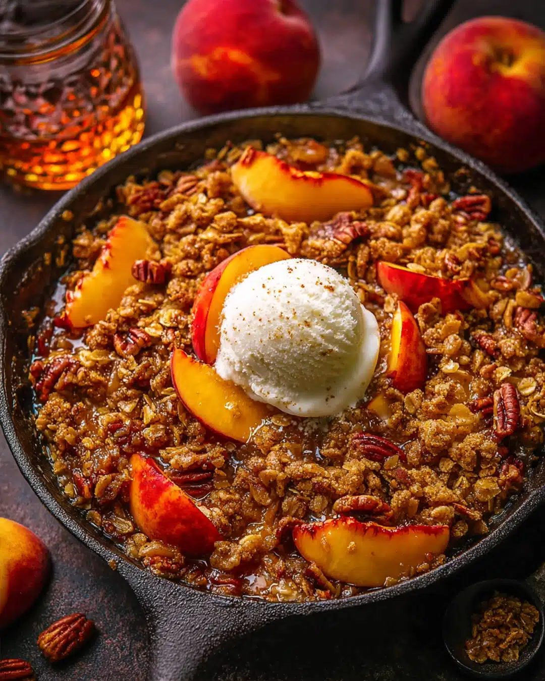 Everything you need for the perfect Bourbon Pecan Peach Crisp