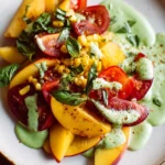 Tomato Peach Salad with Creamy Basil Sauce