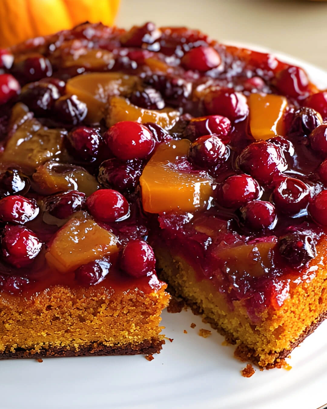 My secrets for getting this Cranberry Pumpkin Upside down Cake just right