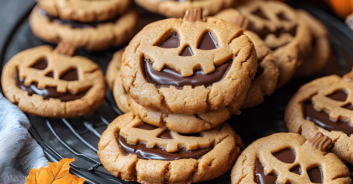 Easy Milk Chocolate Stuffed Jack-O-Lantern Cookies