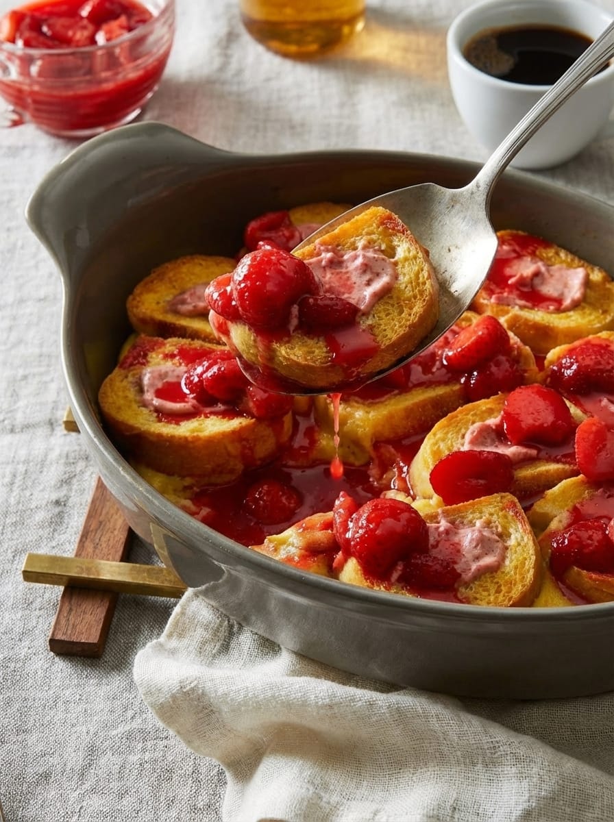 My Method for French Toast Casserole With Strawberry Sauce