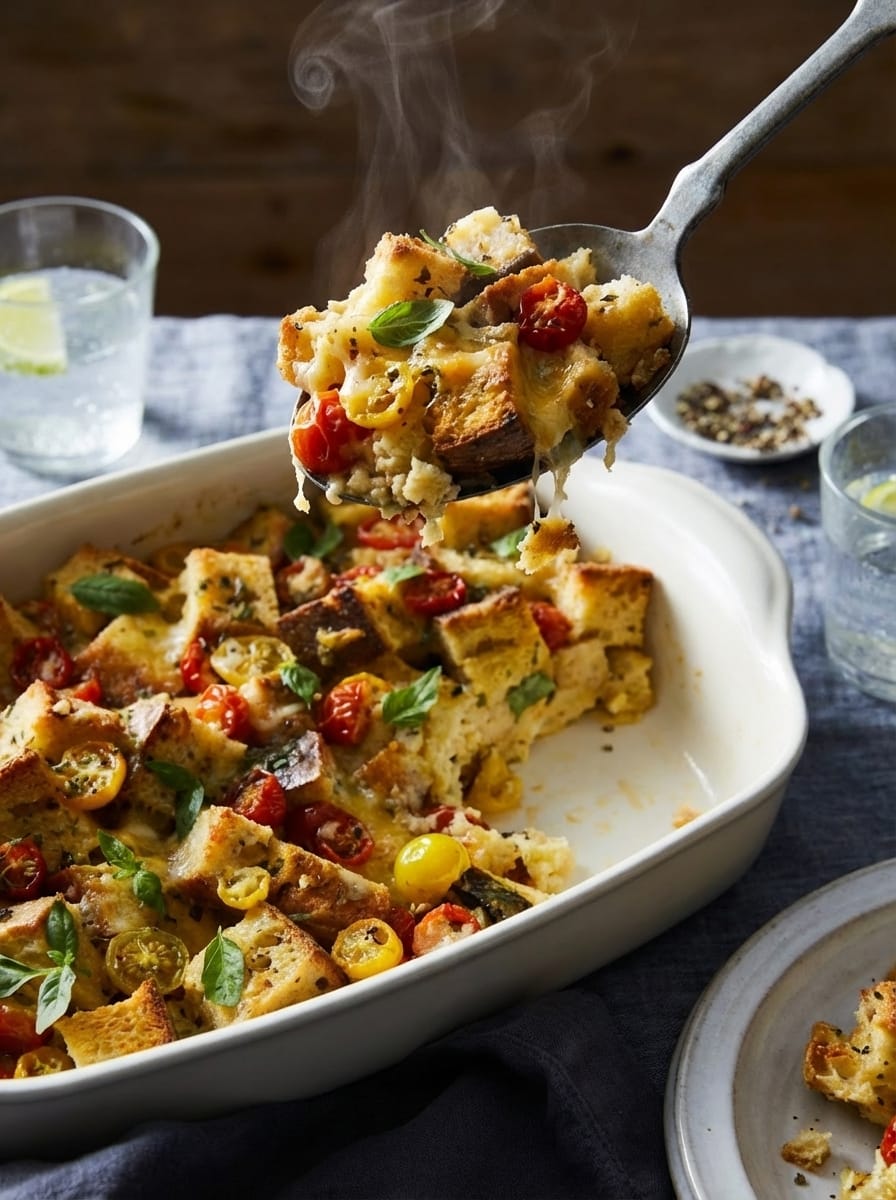 Zesty Tomato Cheddar Bread Pudding Recipe My Method for Tomato Cheddar Bread Pudding