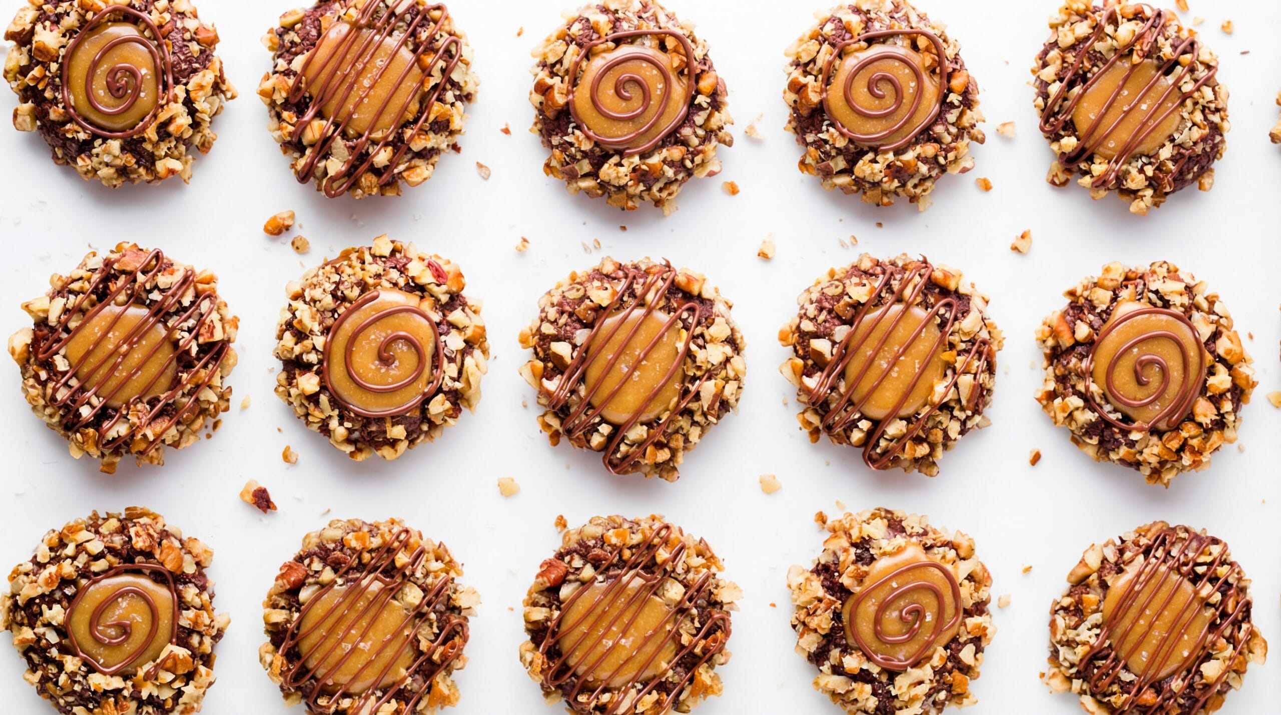 Salted Caramel Turtle Thumbprint Cookies Recipe - Featured Image