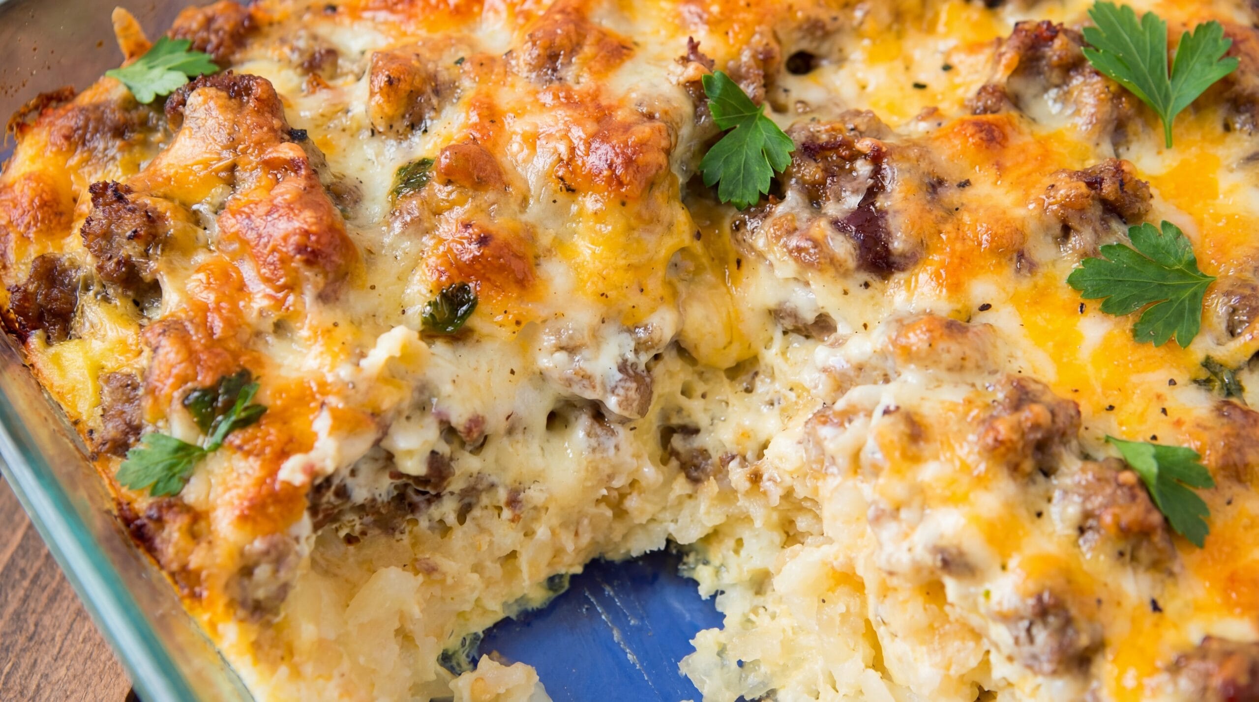 Sausage Hash Brown Breakfast Casserole Recipe - Featured Image