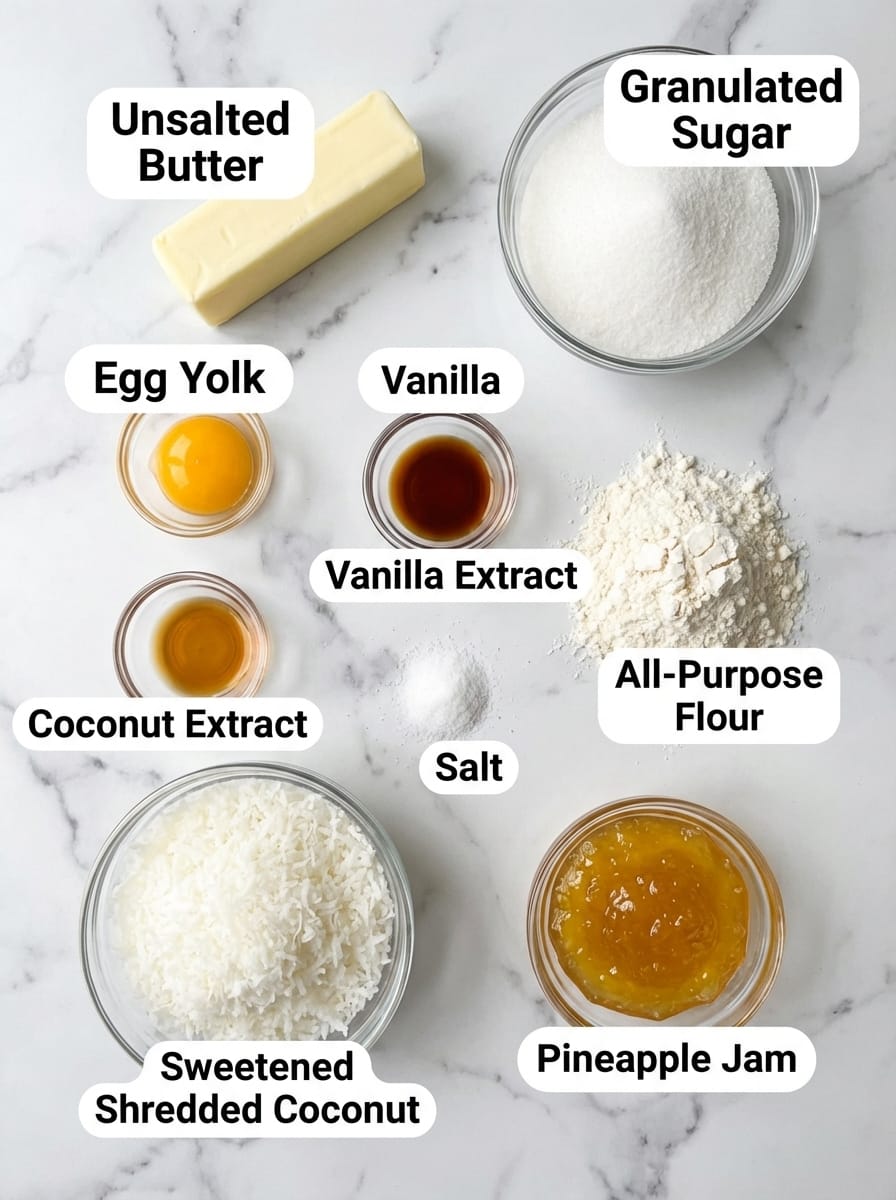 Everything You Need for Pineapple Coconut Thumbprint Cookies