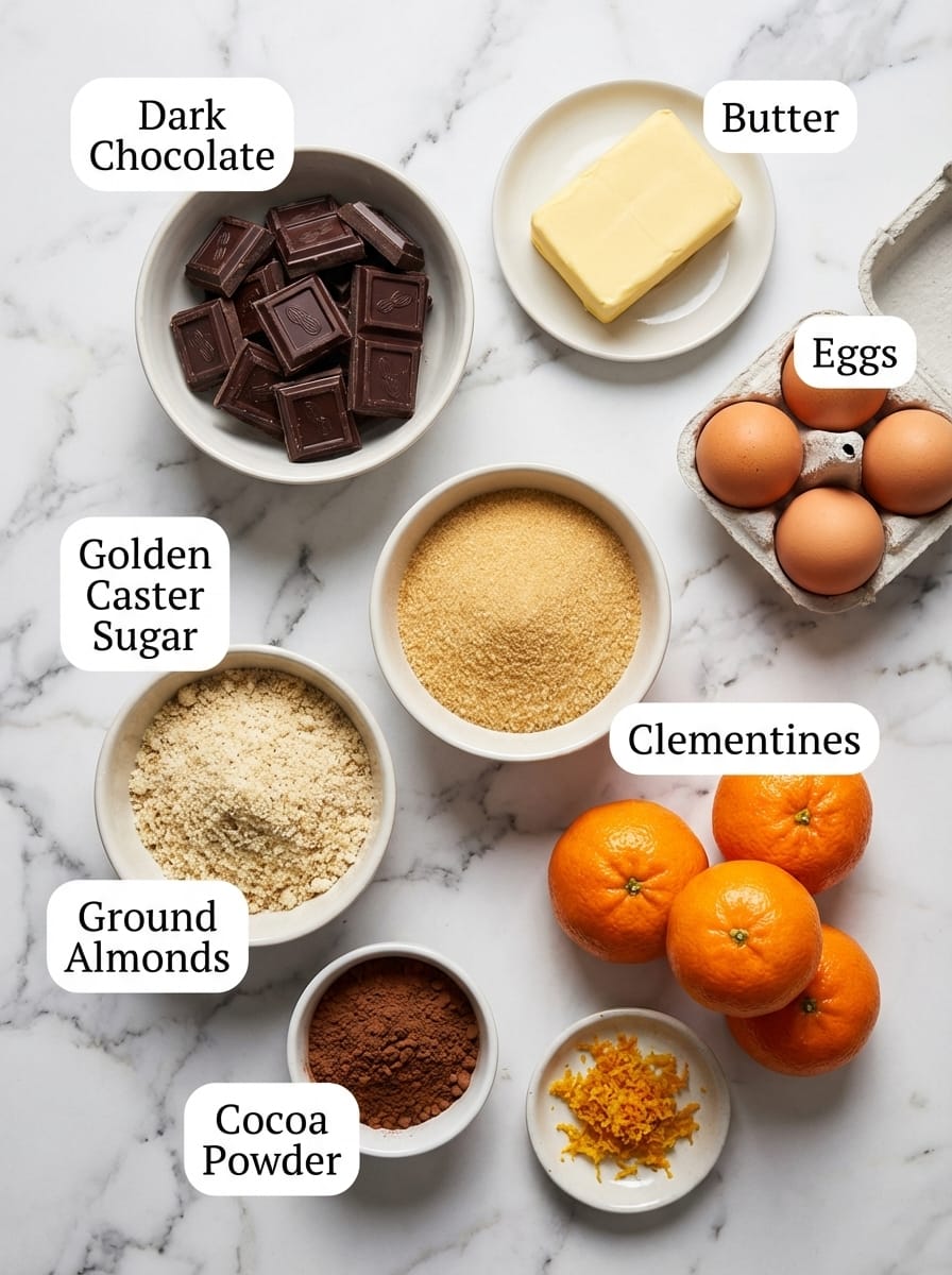 Gathering Your Chocolate Clementine Torte Ingredients