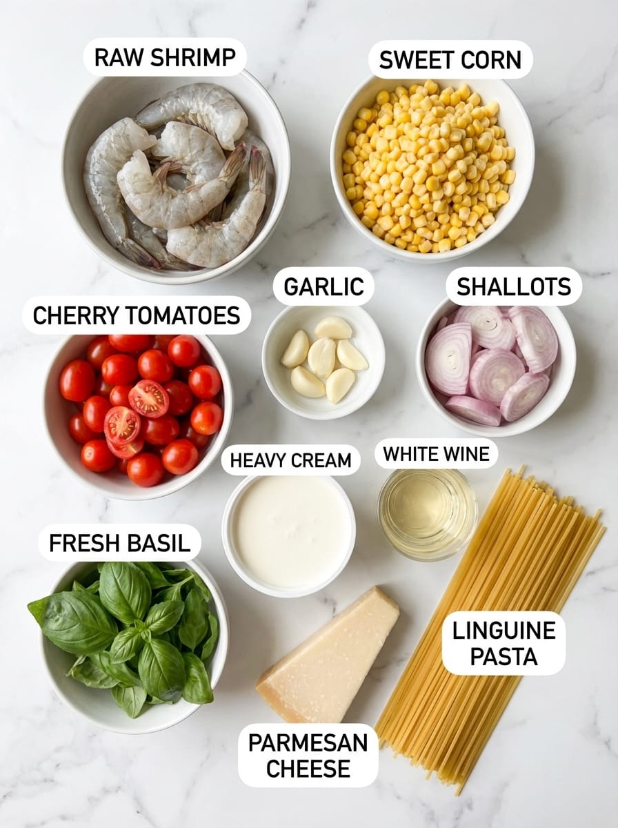 Cozy Shrimp Pasta with Corn Recipe Gathering Your Shrimp Pasta with Corn Ingredients