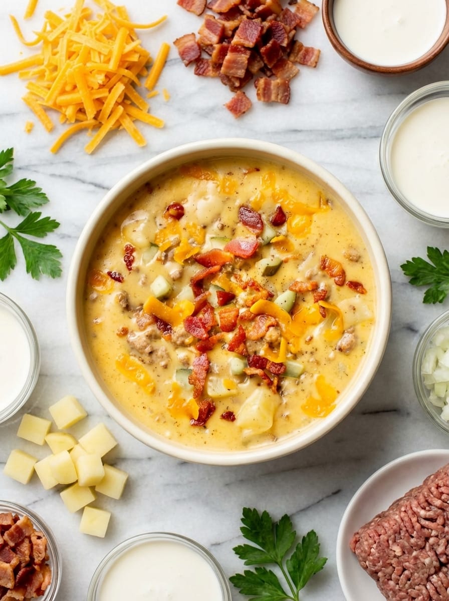 Hearty Cheeseburger Soup Recipe How I Like to Serve This Cheeseburger Soup