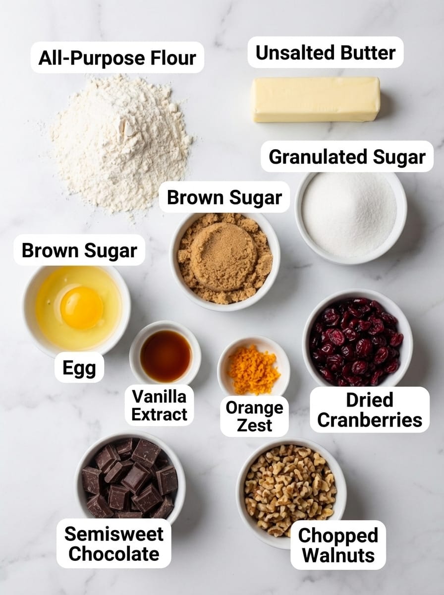 Ingredients for Chocolate Dipped Cranberry Cookies