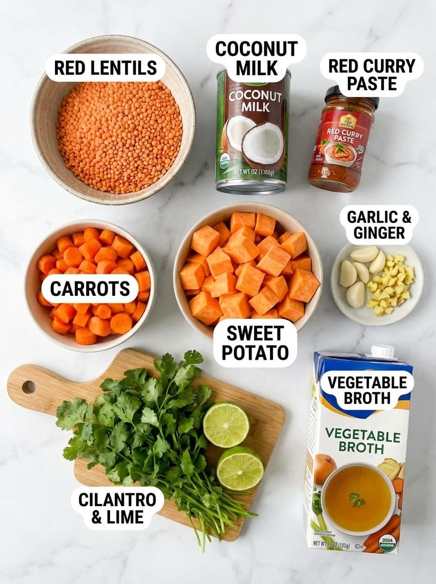 Thai Coconut Red Lentil Soup Ingredients