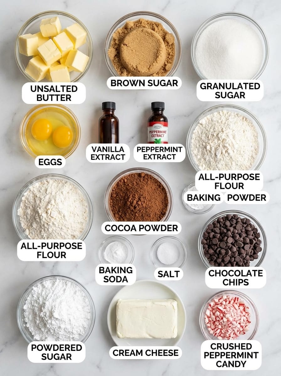 Ingredients for Your Frosted Peppermint Brownie Cookies