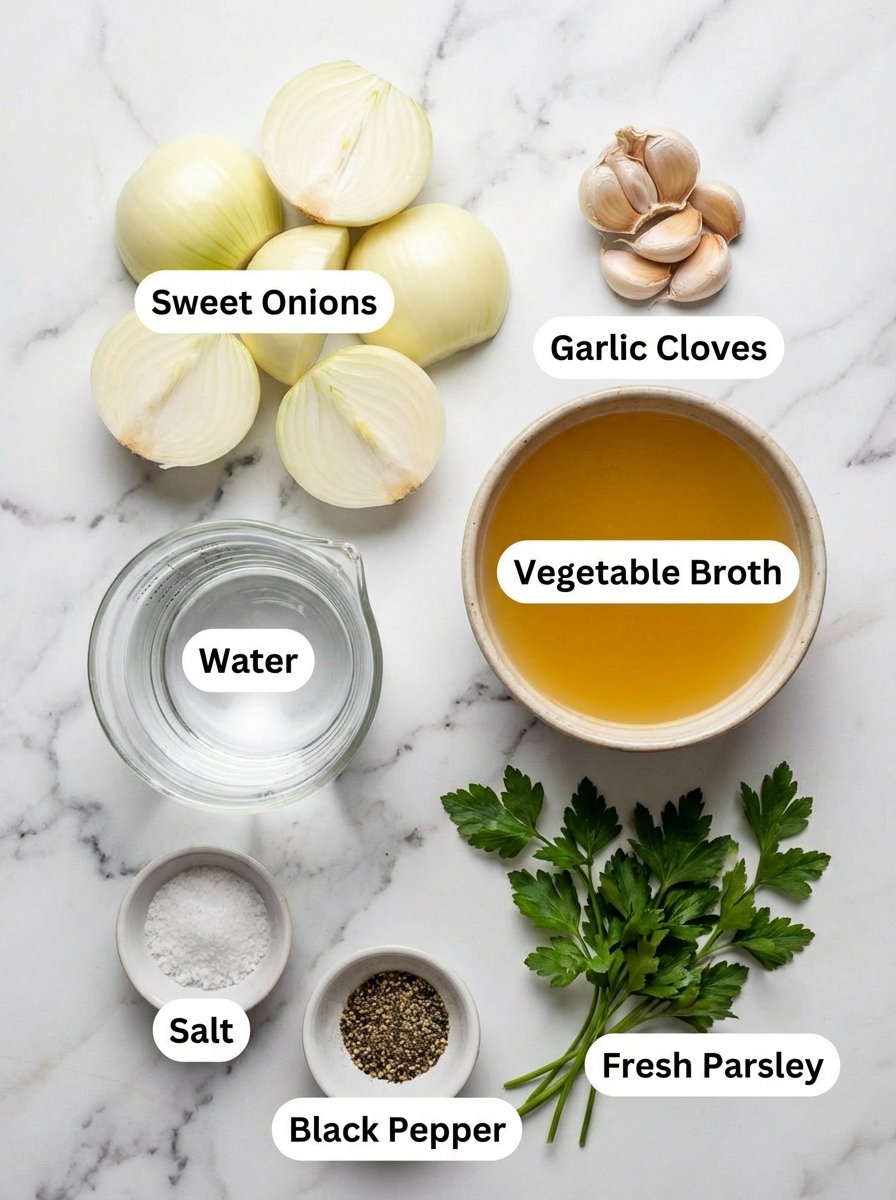 Gathering Your Low-Fat Roasted Onion Garlic Soup Ingredients