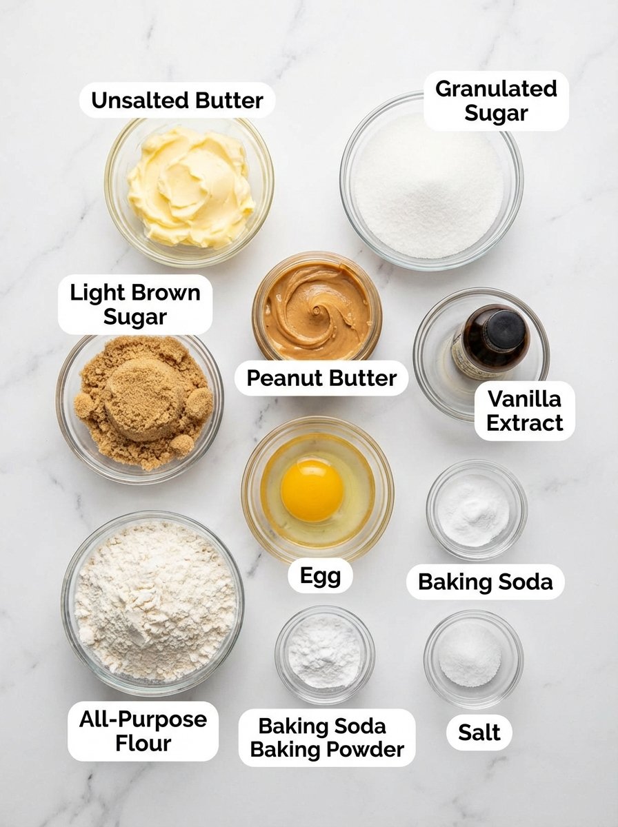 Ingredients for Perfect Soft Peanut Butter Cookies